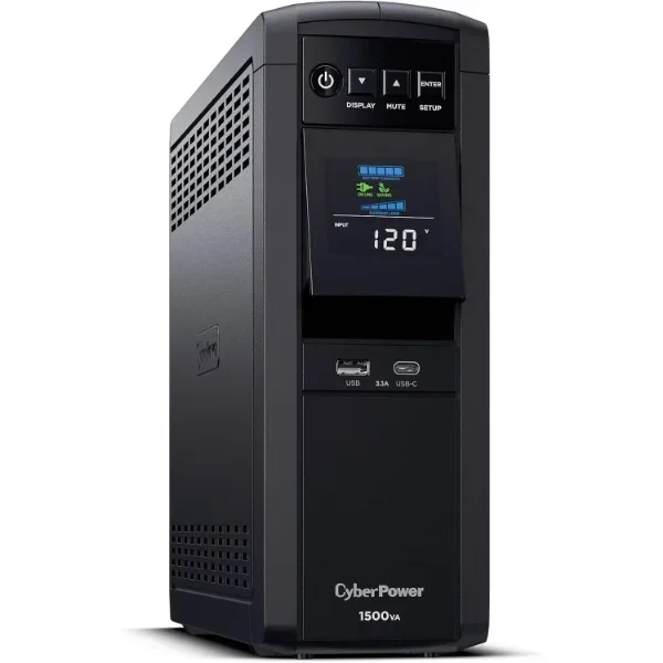 CyberPower CP1500PFCLCD PFC Sinewave UPS System, 1500VA/1000W, 12 Outlets, AVR, Mini Tower,Black