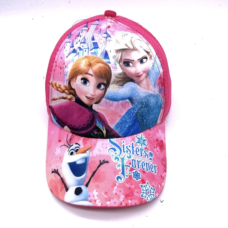 Disney-gorras de béisbol con dibujos animados para niñas, visera transpirable de malla, princesa Frozen, Elsa, 3 a 8 años