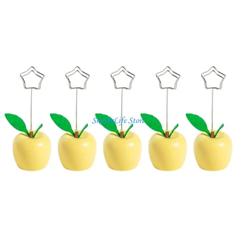 E65E 5Pcs Colored Fruit Note Stand With Wooden Stand For Desk Organization