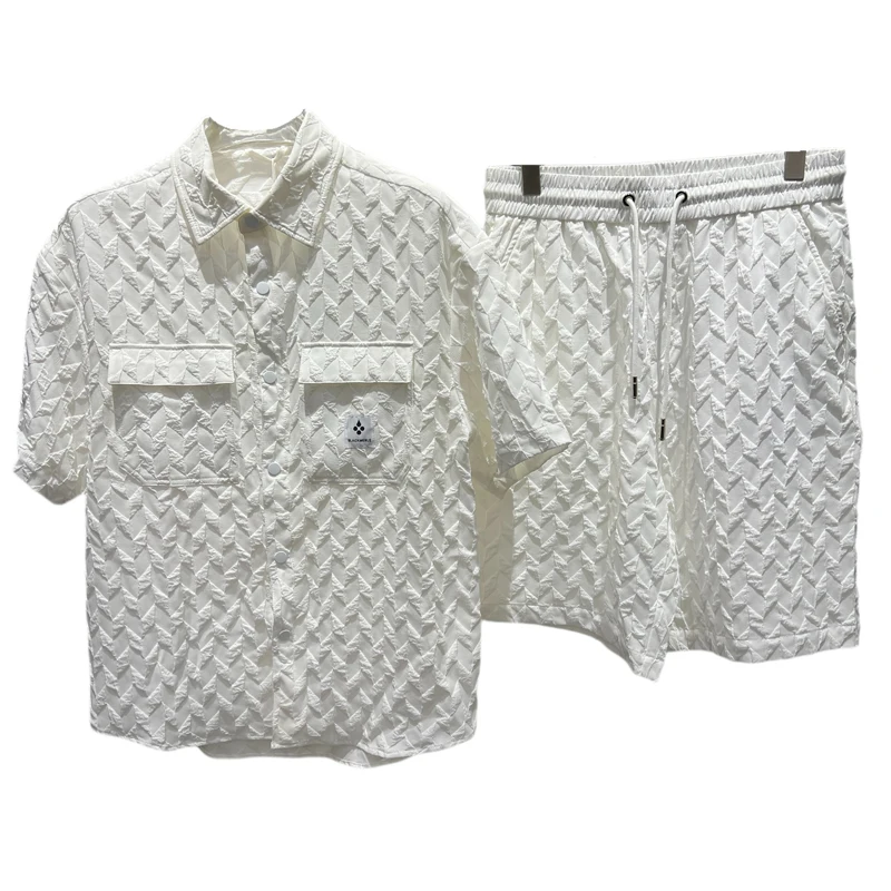 2025 Summer New Trend Fashion Casual Short-sleeved Suit Men's Three-dimensional Printing Loose Shorts Two-piece Set