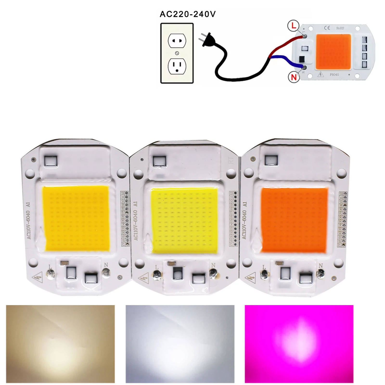 LED Grow COB Chip Phyto Lamp For/Indoor No/Need/Driver Aluminum Smart for/Plants 60mmx40mm Phytolamp Cool/Warm/White/Full
