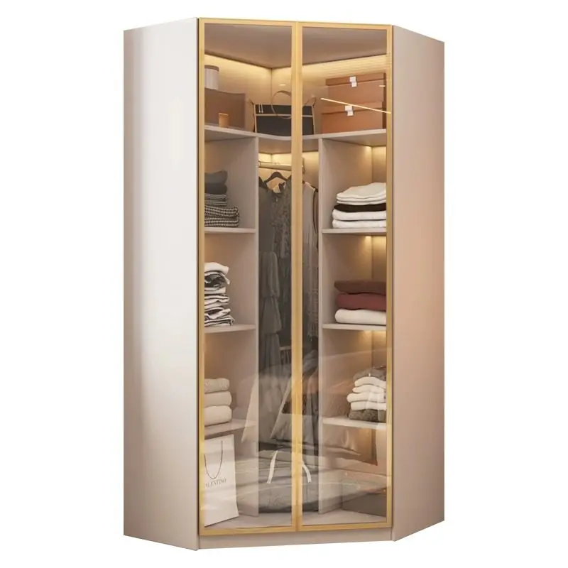 

Corner wardrobe household bedroom light luxury glass door corner cabinet 90 degrees corner small apartment multi-functional