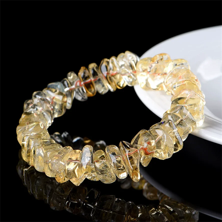 Yellow Citrine Freeform Gemstone Bracelet, Irregular Raw Crystal Elastic Handband for Women Man Crystal Bracelet Gift view 5