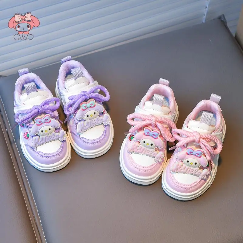 Sanrios menina sapatos esportivos sapatos de couro moda estudante morango minha melodia antiderrapante dos desenhos animados confortável all-match doce presente