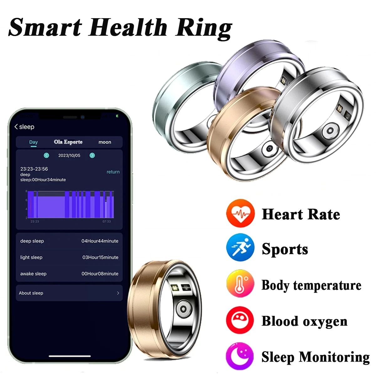 

R3 Health Smart Ring Фитнес-трекер для Android IOS Телефон Мониторинг температуры тела Сердечный ритм Кислород в крови Сон Женские кольца