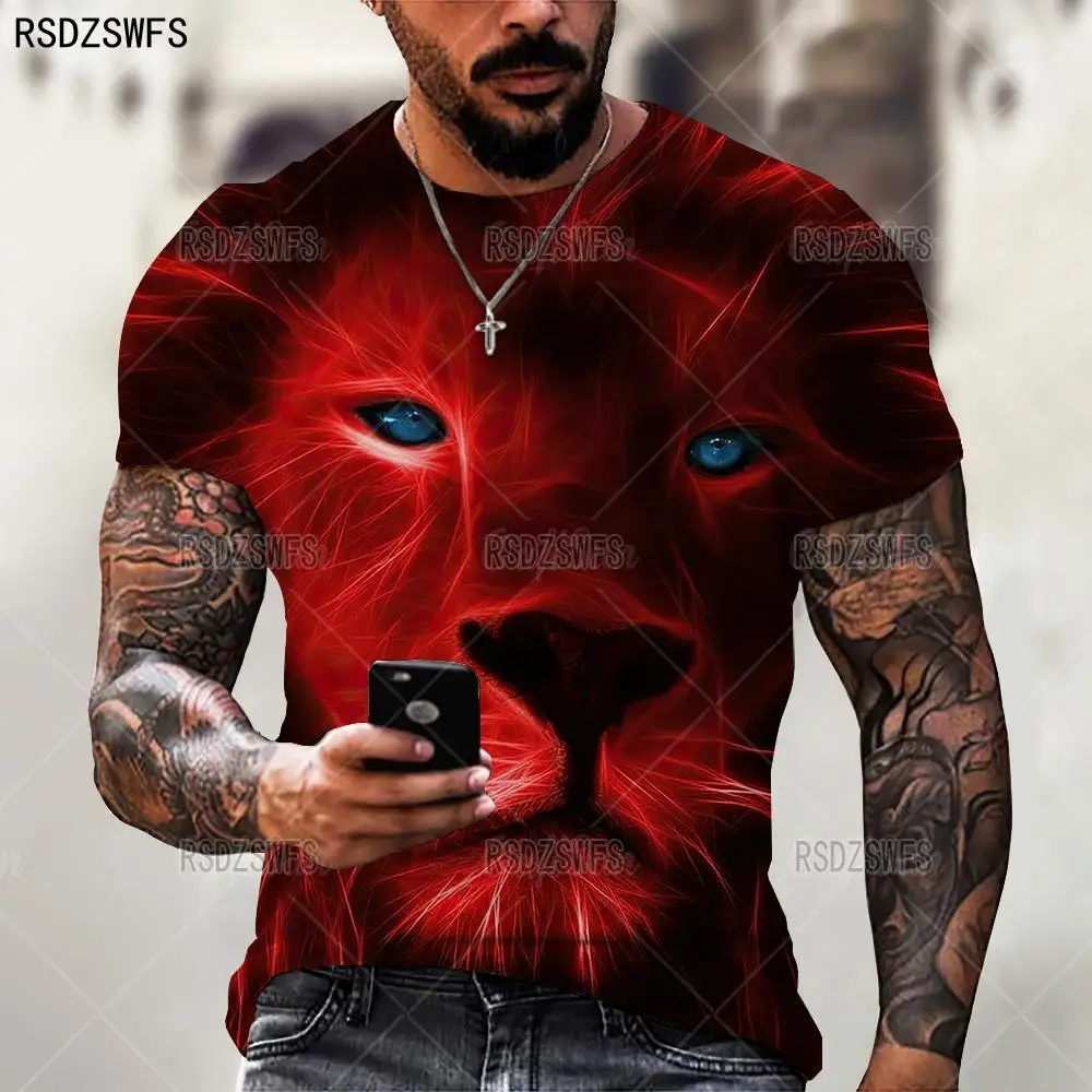 Fashion Animal Lion Graphic 3D Men T Shirt Summer Casual O-Neck Short Sleeve Oversized Male T-Shirt Streetwear Trendy Tops Tees