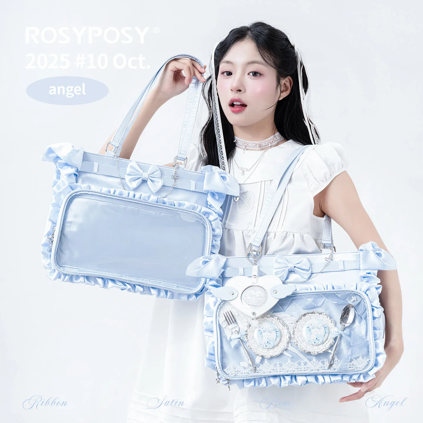 

Japanese Original Sweet and Cute Large Appetite Shoulder Bag Women's Lolita Bow Ruffled Satin Lta Bag Baby Bag Ribbon Pain Girl