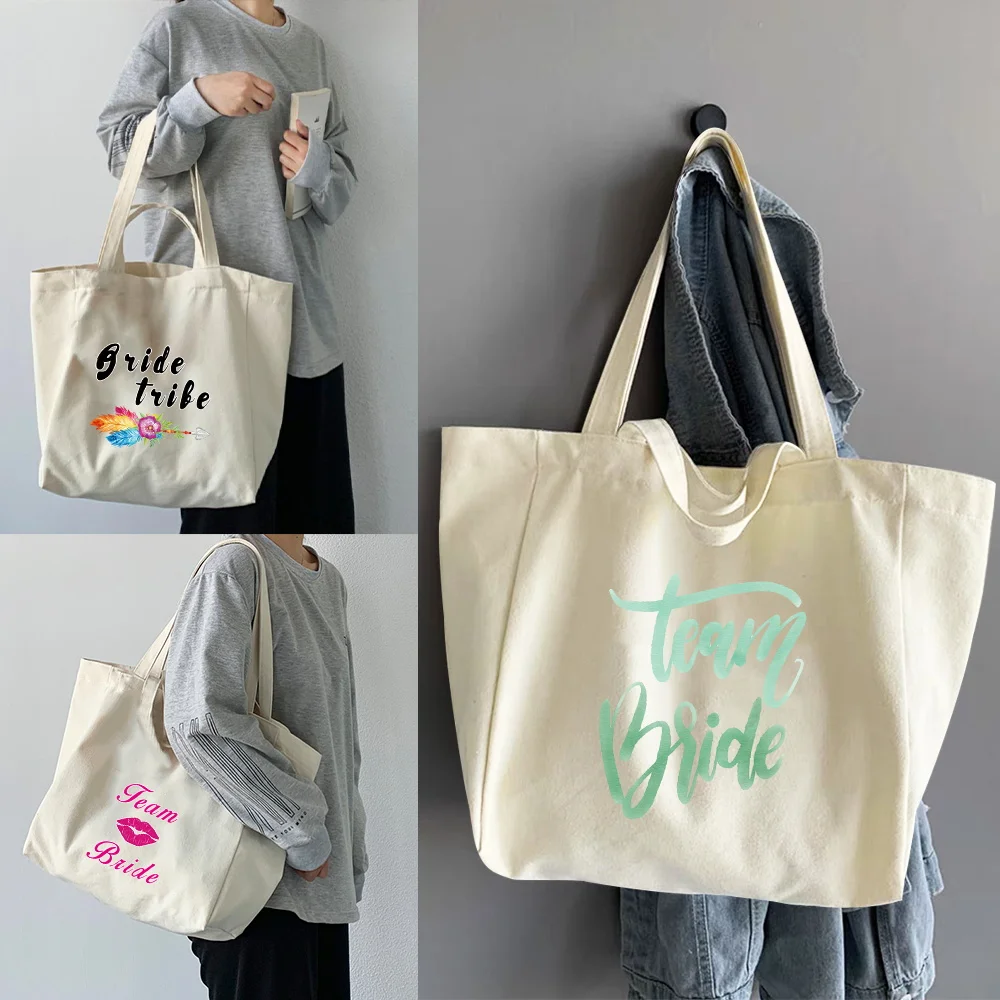 Organizador de bolsas de compras para mujer, bolso grande de lona a la moda, bolso de hombro para estudiante, serie de novia, bolsos de gran