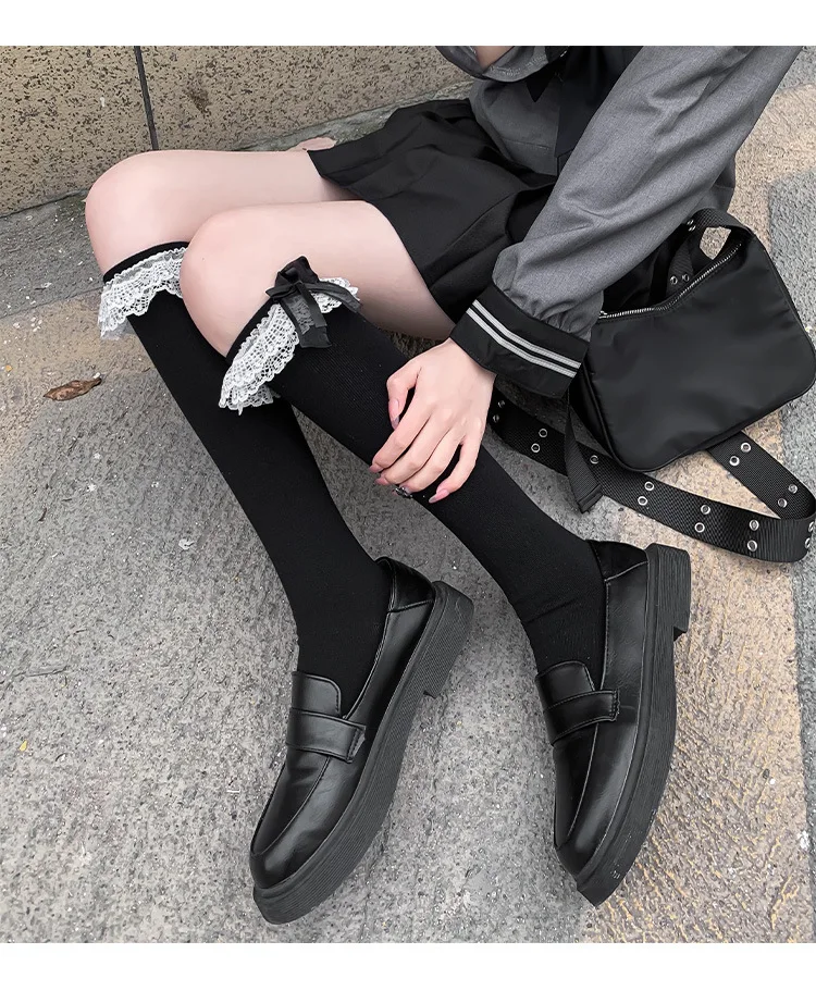 JK hottie lolita calzini calzini in pizzo al polpaccio lolita calzini in cotone con fiocco medio lungo primavera autunno inverno