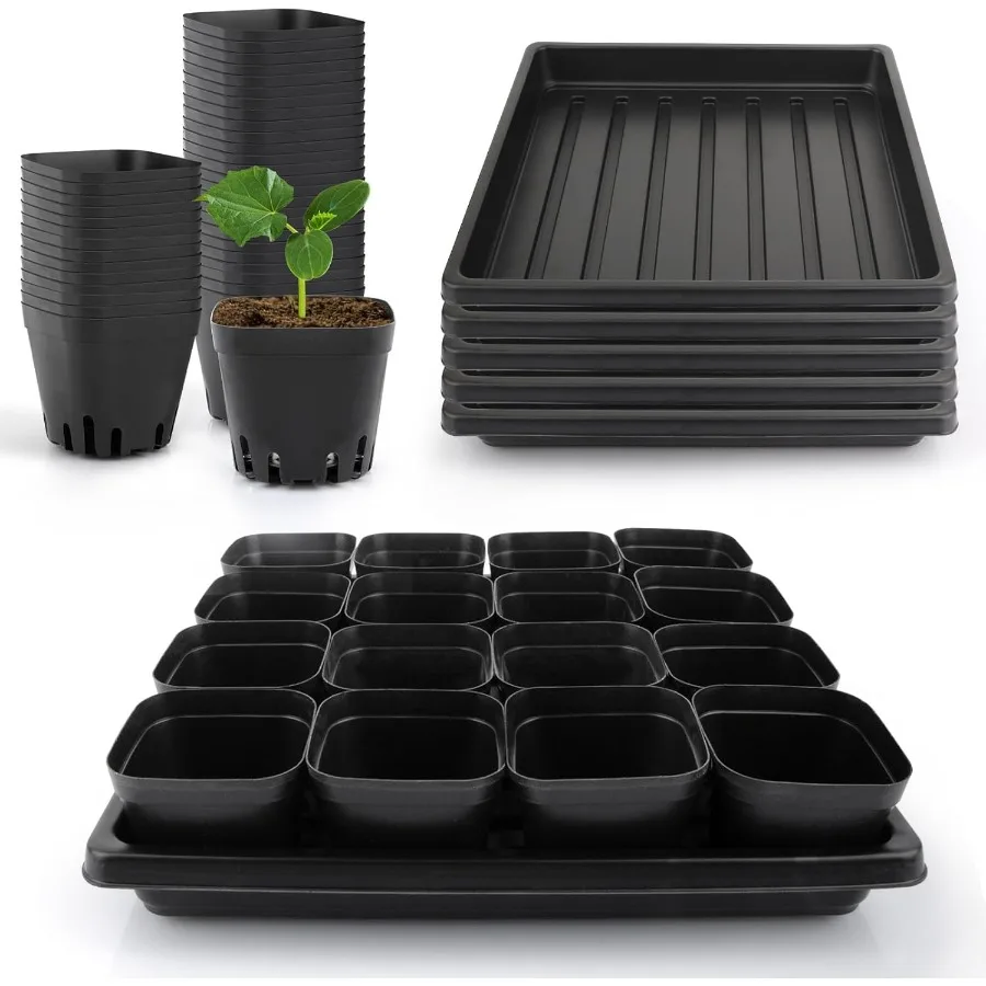 

80Pcs 2.5inch Square Nursery Pots with 5Pcs Seed Starting Trays Seed Starter Tray Kit Seeds Starting Germination Seeding Pots w