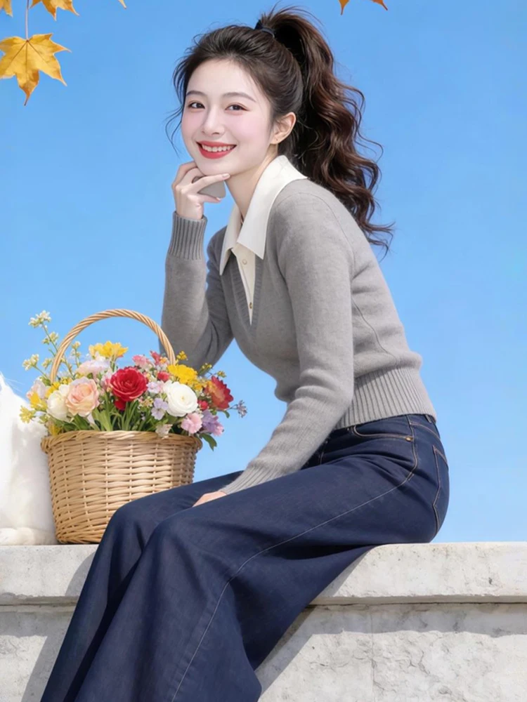 

Ele Lazy Sle Women's Knitted Sweater Long Sve Collar Thiened Autumn Winter Faion Casual Breathable Clothes