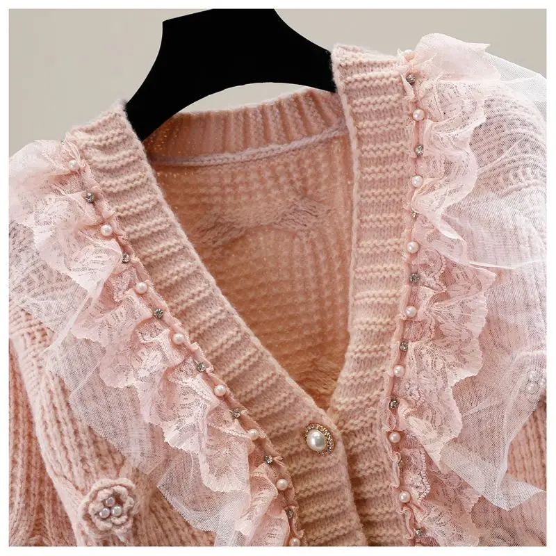 Korejpaa Zachte Vesten Vrouwen Mesh Verstoorde Patchwork Lange Mouw Top Koreaanse Mode 3D Bloem Elegante Trui Jas Femme