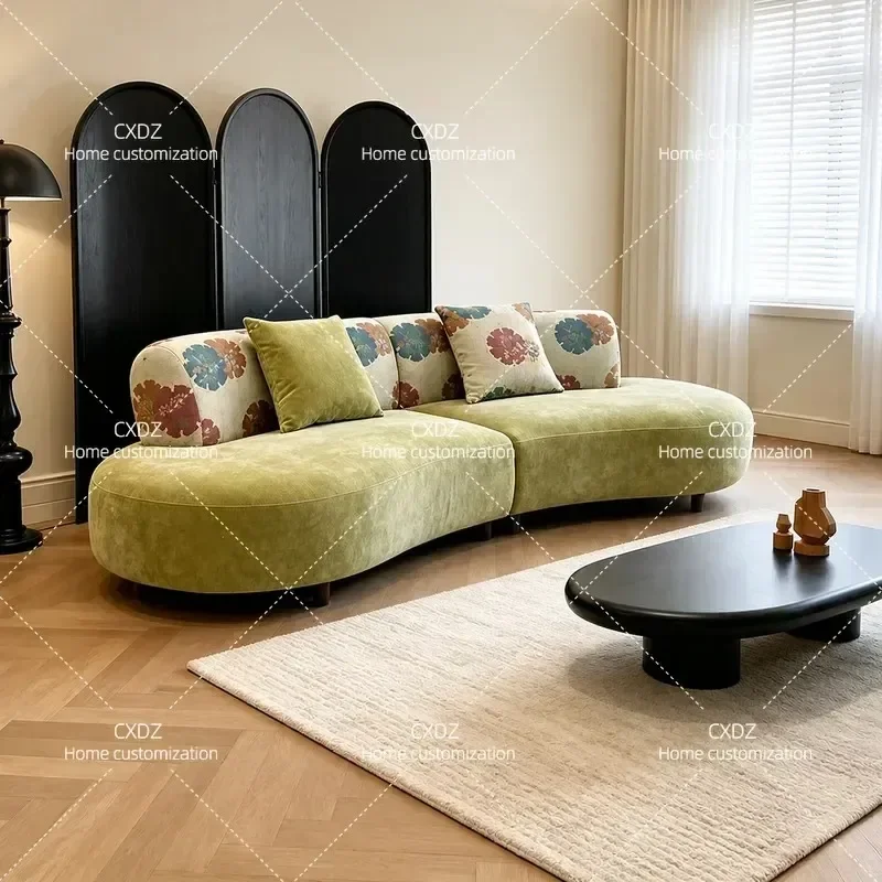 Moon Curved Sofa Living Room Cream Style Fabric Couch for Clothing Store Resting Area Customizable Design Direct from Factory