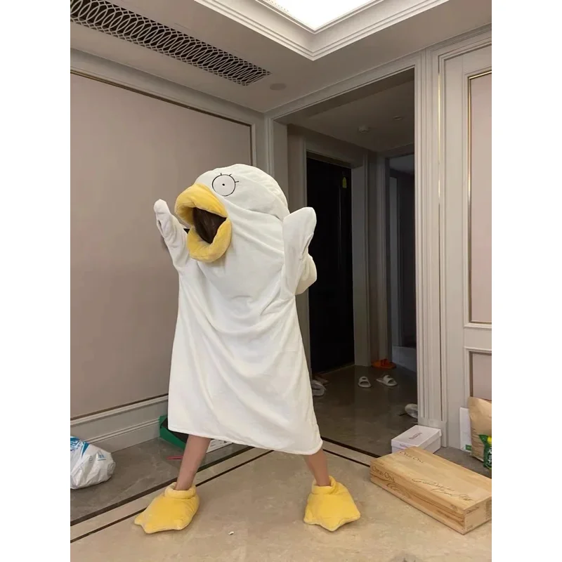 Забавный костюм для косплея с рисунком утки, длинные пижамы, зимняя домашняя одежда, ночная рубашка, спальный мешок, мягкая фланелевая одежда для сна, одеяло # 1 #   В