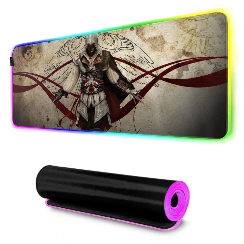 A-Assassin S -Creed Mouse Pad RGB Gaming Mousepad Big LED Pad PC Desk Mat Luminous Mouse Pad Large Keyboard Mats Table Rug