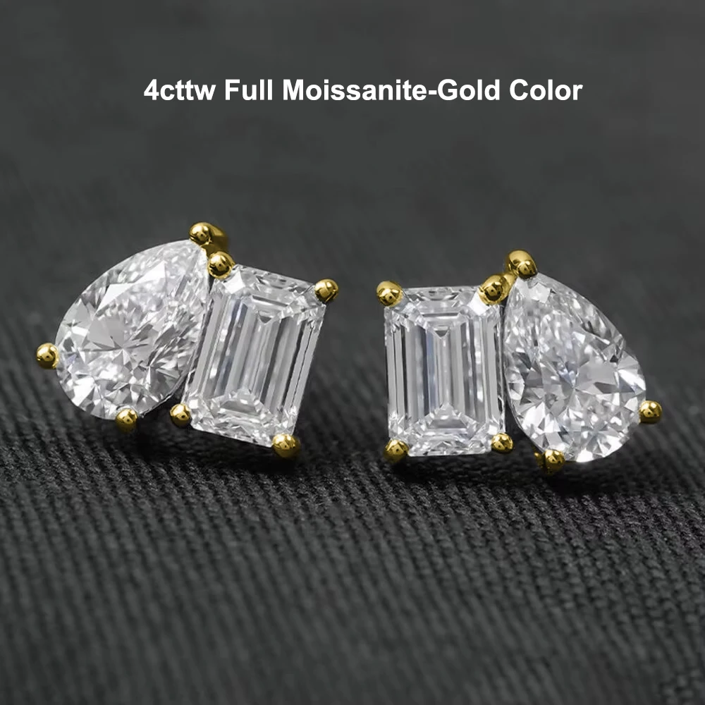 4cttw Emerald & Pear Cut Moissanite Diamanten Oorbellen voor Vrouwen GRA Gecertificeerd S925 Sterling Zilver Twee Steen Stud Oorbel Sieraden