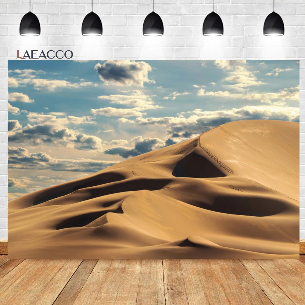 

Laeacco Desert Landscape Photography Backdrop Sand Dunes Sparse Blue Sky Natural Scenery Adults Kids Portrait Photo Background