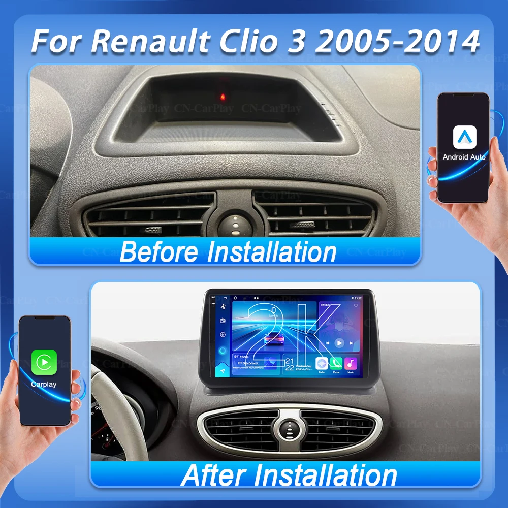 Android 16 For Renault Clio 3 2005-2014 Car Radio Wireless CarPlay Auto 5G Multimedia Player Navigation GPS 2din Autoradio DVR
