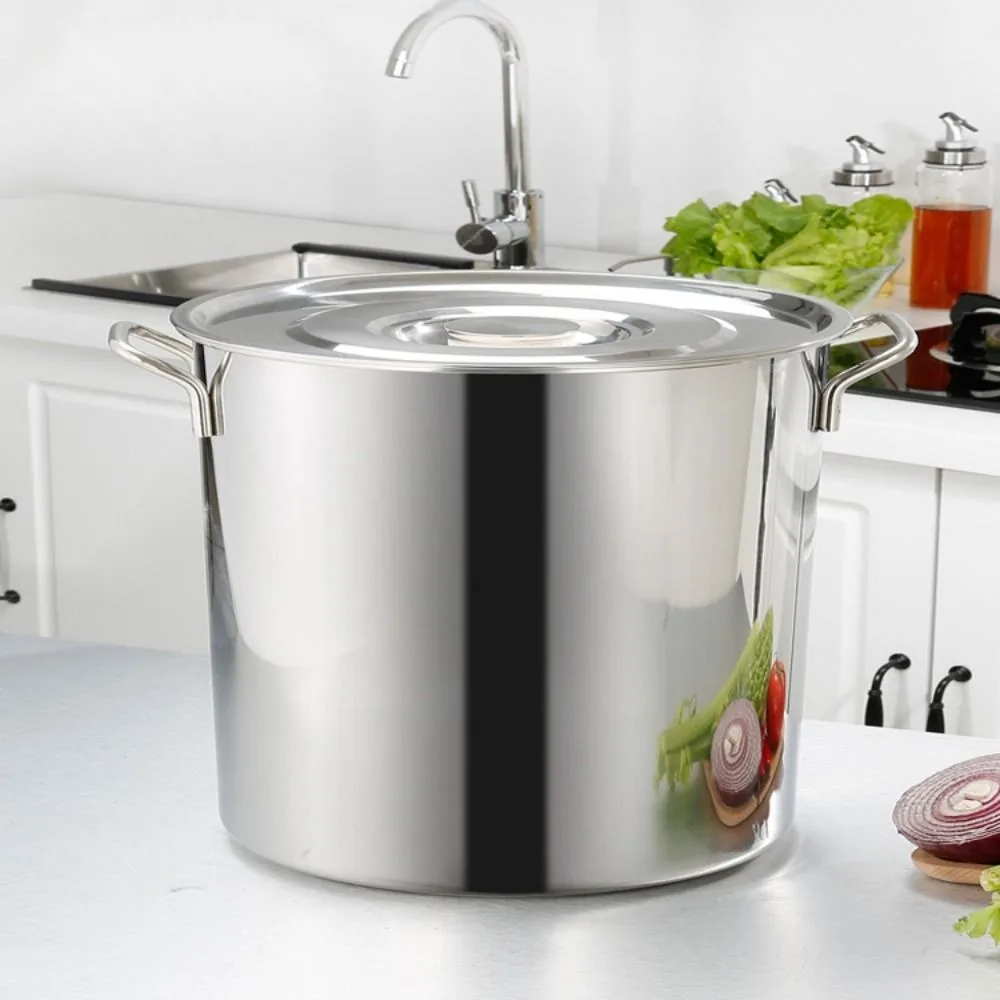 large Stainless steel thick Soup pot with handle lid big pot bucket pail water barrel household chef used kitchen cooking pots