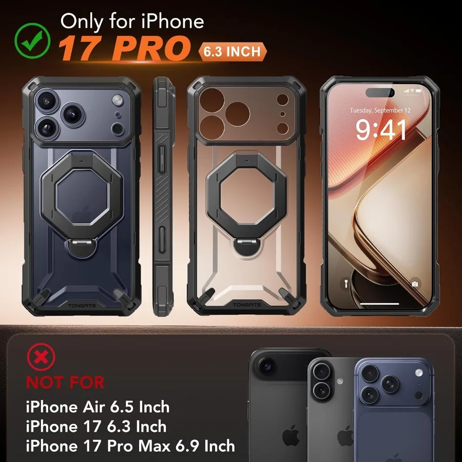 حافظة لهاتف iPhone 17 Pro مع حامل مغناطيسي يدور 360 درجة لتعزيز الوصول وقابلية النقل عسكرية #2