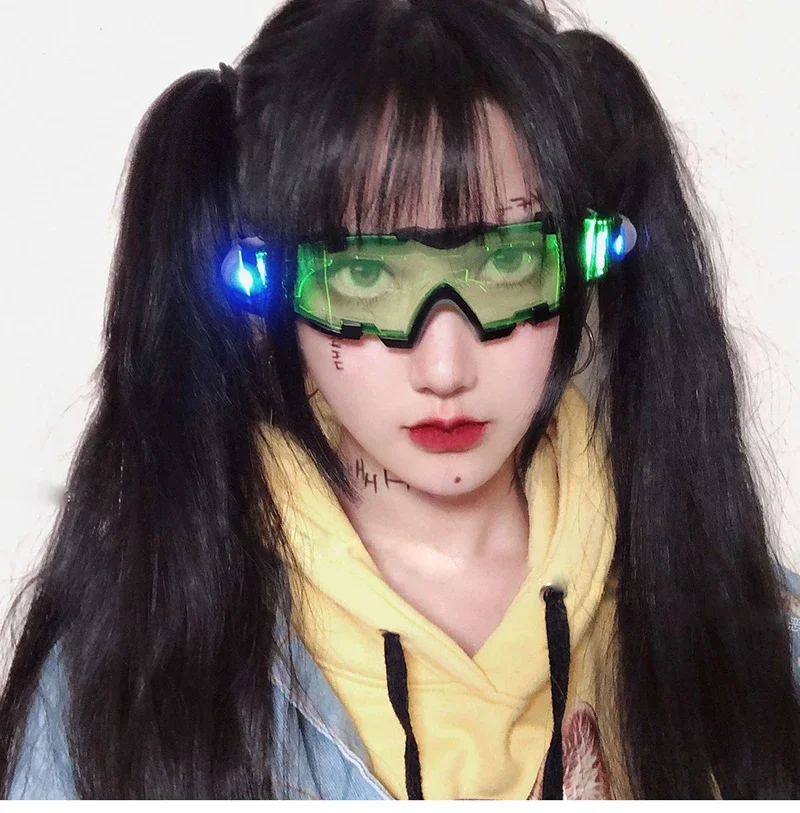 Japan Harajuku Anime Glasses LED Shiner Super Cool Safety Goggles Cosplay Future Machinery Harajuku Night Vision