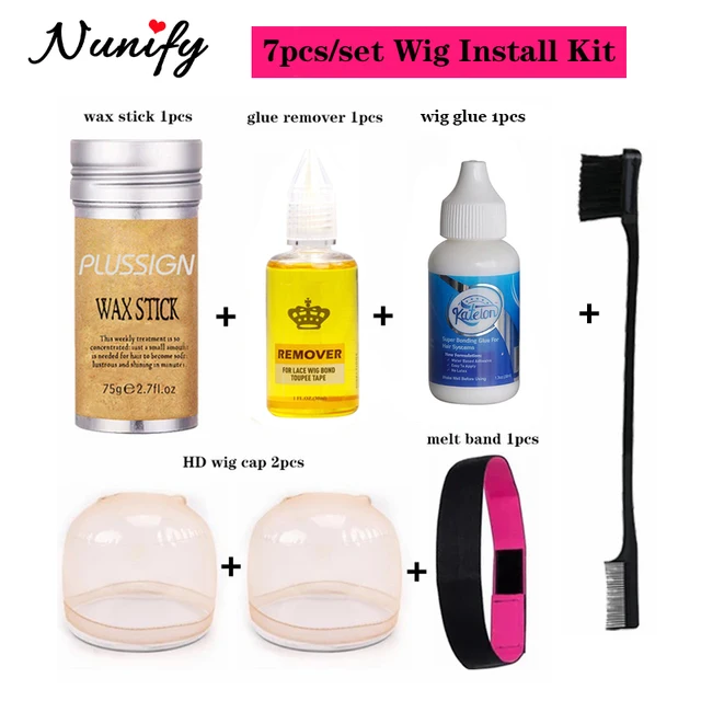 Zestaw do montażu peruk 7 sztuk / zestaw Biały klej do peruk i zmywacz do włosów Lace Front Hair Wax Stick Lace Melting Band Edge Brush Hd Wig Caps