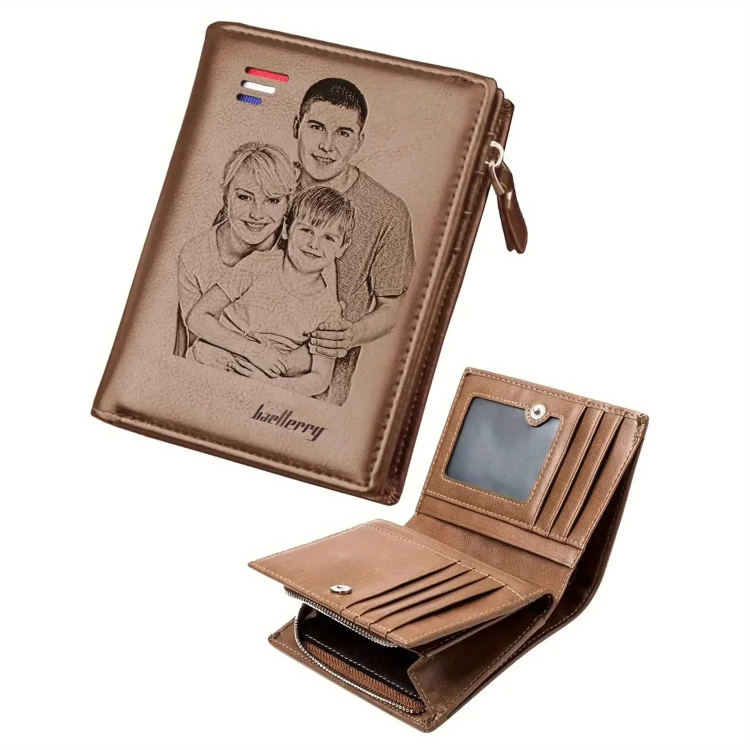 Men's Personalized PU Leather Wallet - Custom Photo & Name Bi-Fold Design with Money Clip - Gift for Dad, Husband, Son, Boyfrien