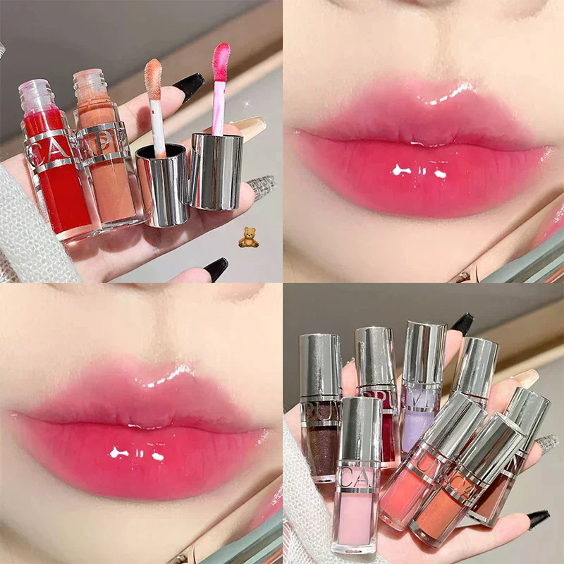 Cappuvini Peach Jelly Water Light Glass Gloss Lip Gloss Lasting Non-stick Waterproof Lip Plumping Moisturizing Lipgloss Makeup