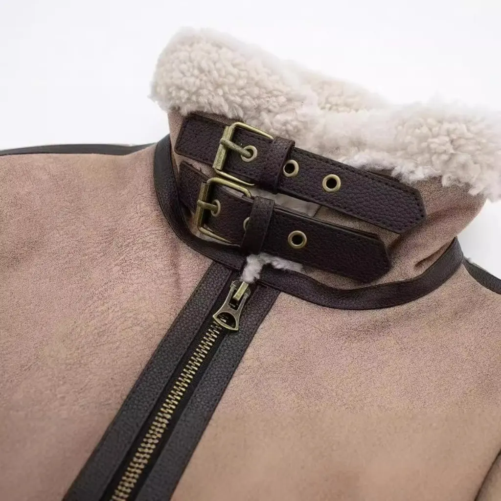 

Winter Women's Retro Motorcycle Short Jacket Fur Coating Outerwear New Fashion Ladies' Leather Coat