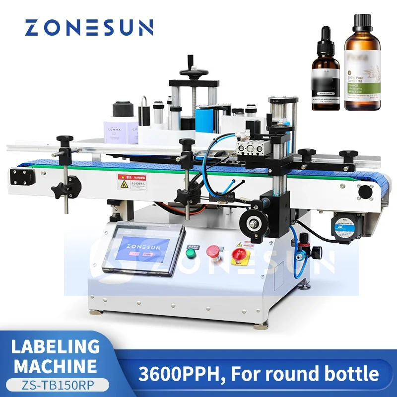 

Zonesun Automatic Round Bottle Labeling Machine Bottle Label Applicator Wrap Around Labeler Tabletop Label Applicator ZS-TB500R