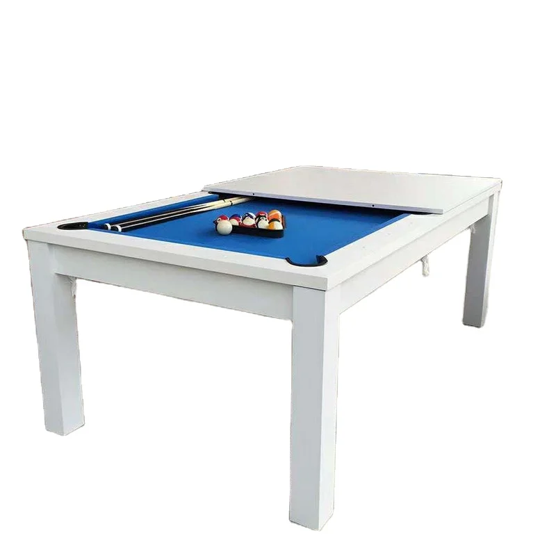2 in 1 Multi-Function Solid Wood Frame 7ft 8ft 9ft Dining Pool Table, Classical White, Home Game Room Furniture