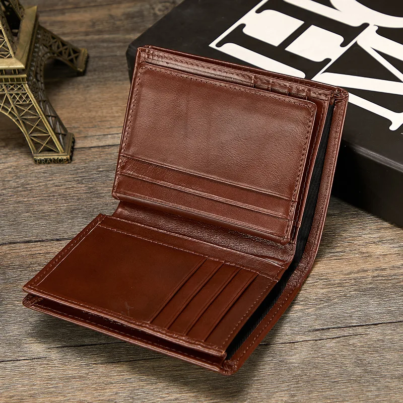 Leather men's wallet with RFID anti-theft function, short style, multi-card slots, men's leather wallet, small purse