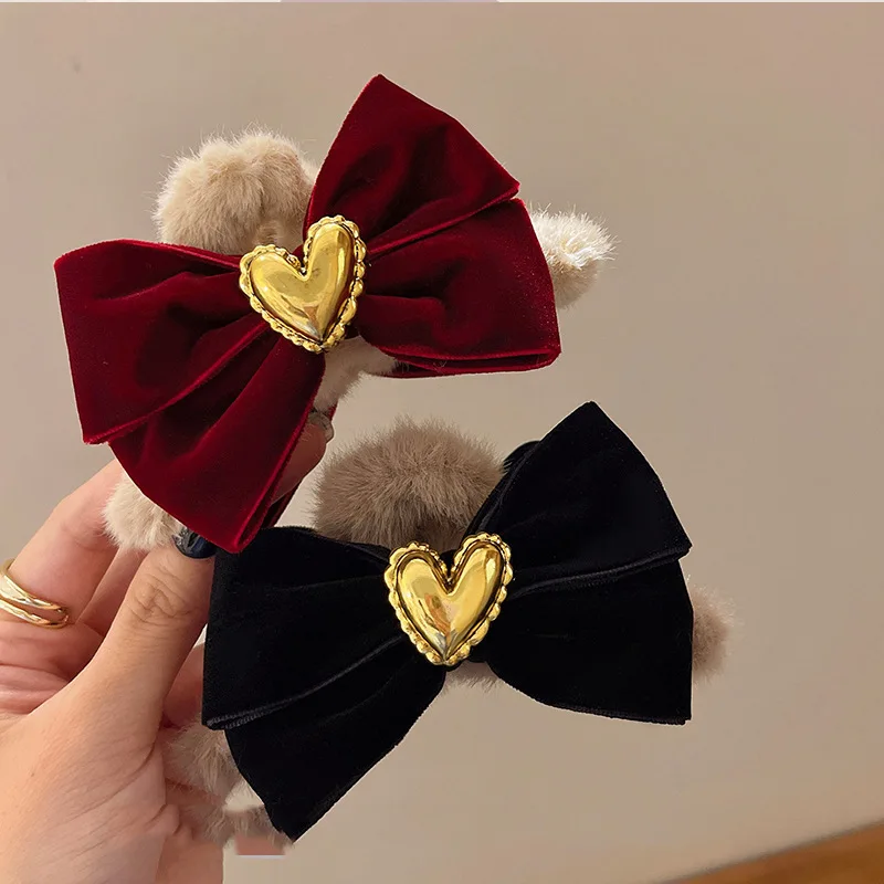 Fashion Autumn and Winter Large Bow Plush Hair Claw Women Elegant Ponytail Claw Clip Headgear Shark Clip Girl Hair Accessories