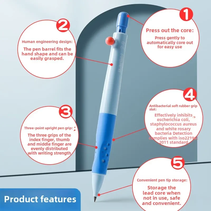 M&G Kunststoff-Korrektur-Druckbleistift, 0,9 mm/2,0 mm, einfacher Start, niedlicher automatischer Bleistiftgriff für Kinder, zum Schreiben von Schulbedarf