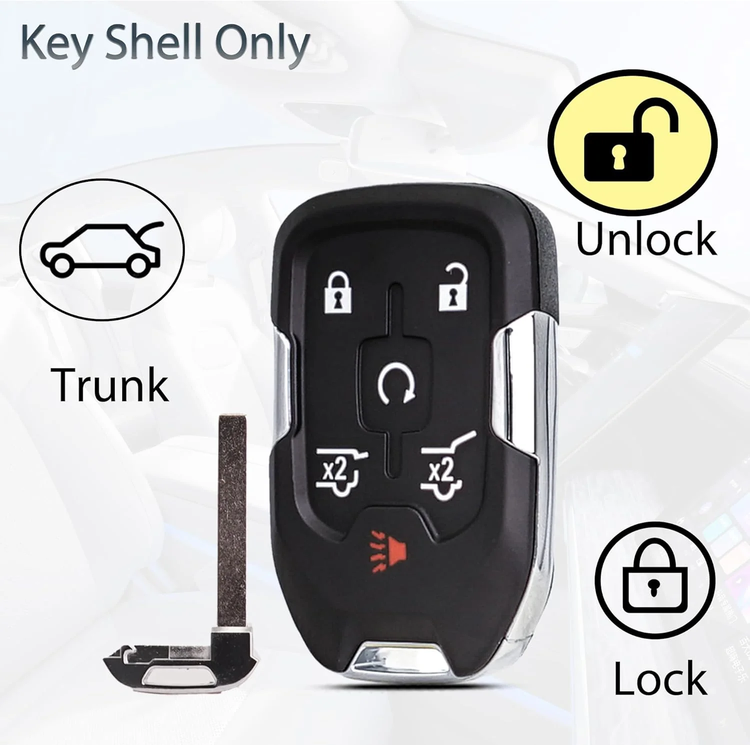 Key Fob Shell Case Replacement Fits for Chevy Suburban Tahoe GMC Yukon 2015 2016 2017 2018 2019 2020 Keyless Entry Smart Remote
