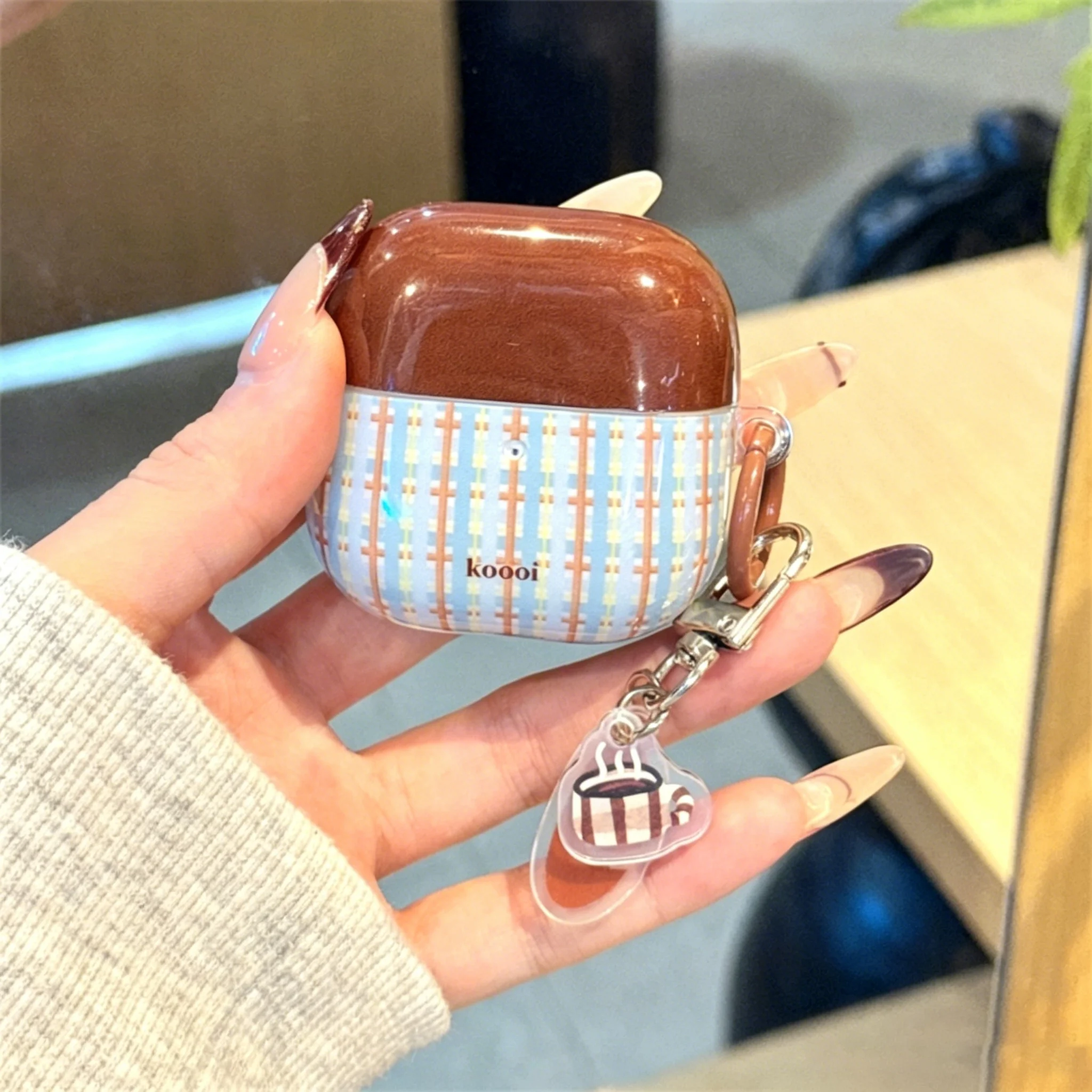 Blue Brown Grid Pattern Glossy Earphone Case For Samsung For Galaxy Buds 2 Pro Live Cases For Buds 3 Pro Fe Core Headphone Cover