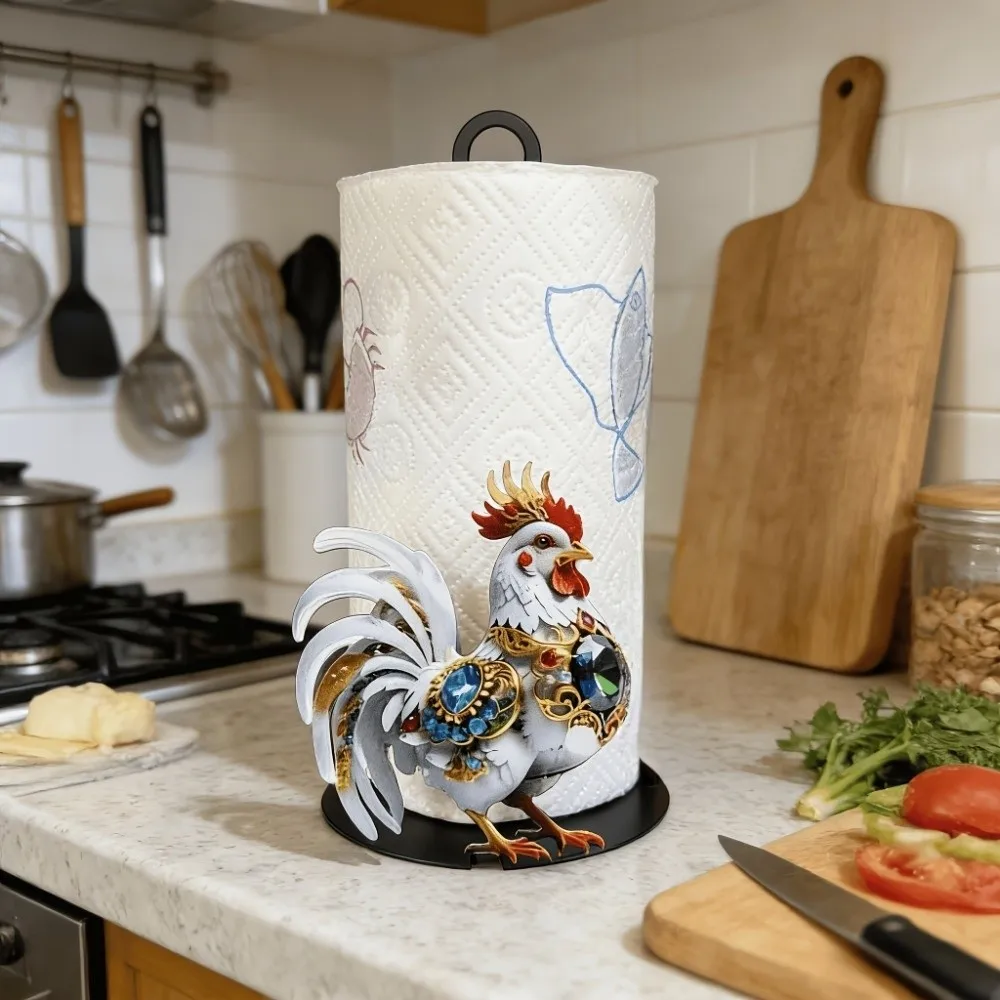 Free Standing Rooster Tissue Holder Ornament Funny Tissue Stand Roll Paper Towel Holder Home Decor Tissue Storage Rack for Home