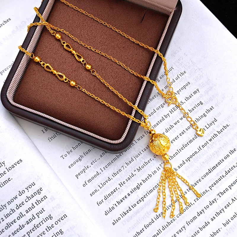 Luxury 24K 9999 Pure Gold real gold Women's New Peony Hydrangea Tassel Necklace