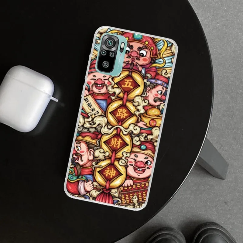 Chinese God of Wealth Cell Phone Case for Xiaomi 13 Lite 12 11T 10 9 Redmi Note 12 11 10 10S Pro 9 9A 8 Clear Phone Cover Funda