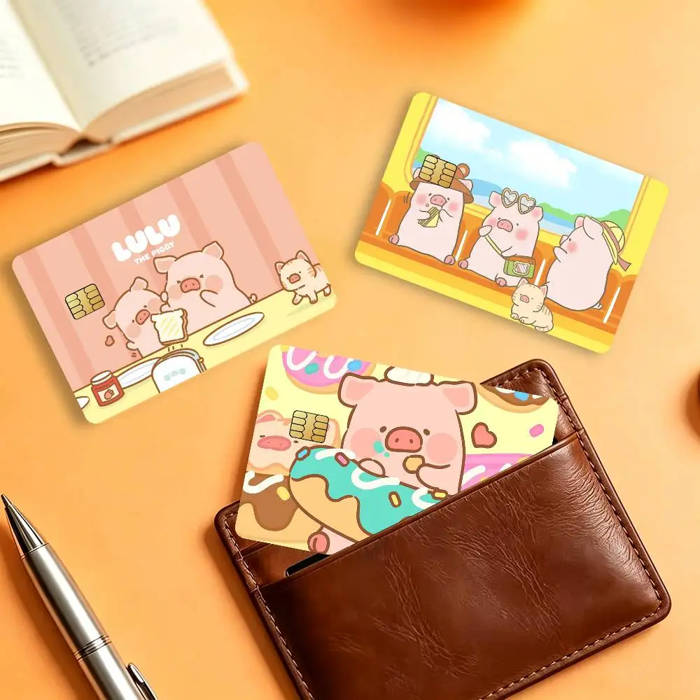 Cartoon Cute Lulu Piggy Matte Card Stickers For Credit Cards Debit Cards And Transit Cards 4Pcs