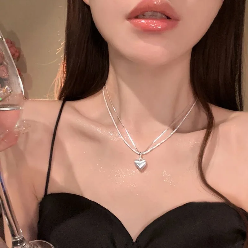 Small Silver Heart Pendant Necklace, Women's Fashion Wedding Jewelry