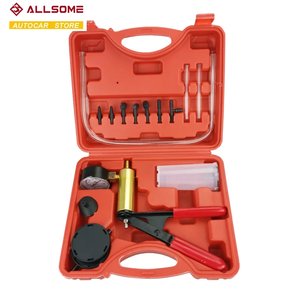 ALLSOME Hand Held DIY Brake Fluid Bleeder Tools Vacuum Pistol Pump Tester Kit Aluminum Pump Body Pressure Vacuum Gauge HT1190