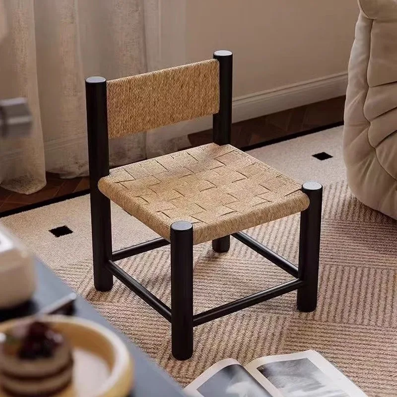 Solid wood low stool rattan small bench antique living room household simple home shoe change stool