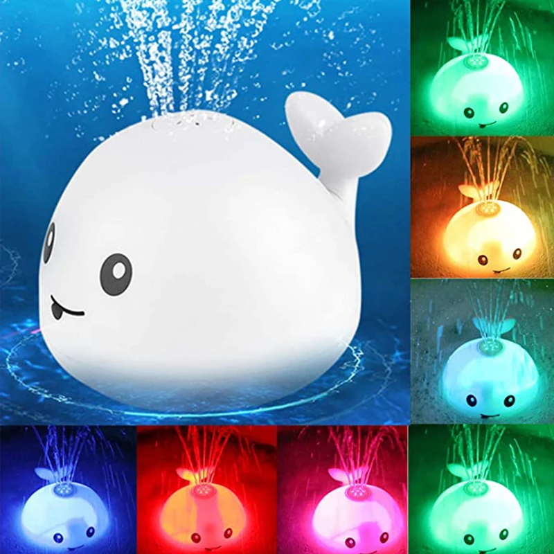 Baby bathroom flashlight water jet whale electric toy Water reaction flash Kid bathing rechargeable toy is not easy to water toy