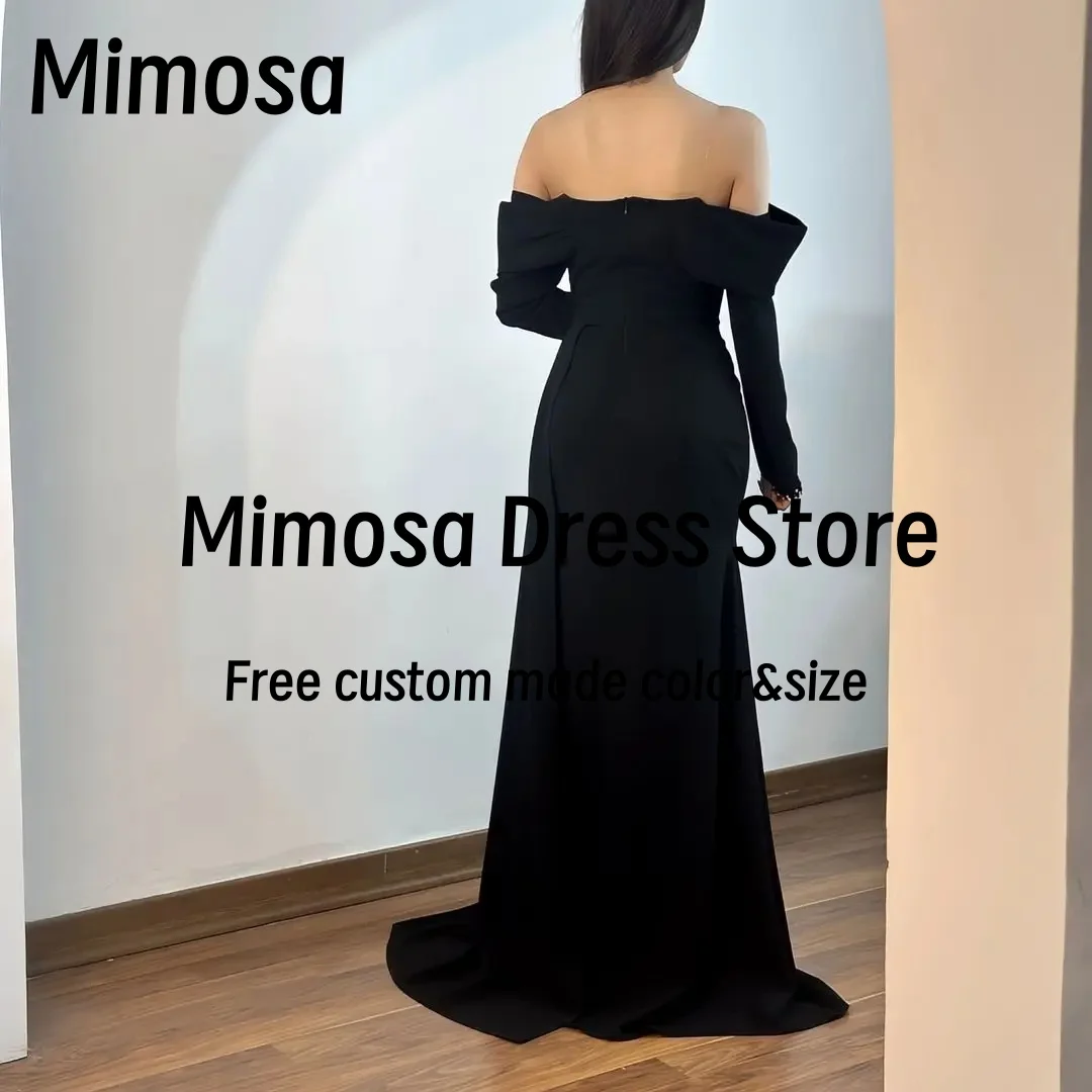 Mimosa Black Side Slit Prom Dresses Beaded Boat Neck Long Sleeves Evening Gowns Zipper Back Special Occasion Dress Customized