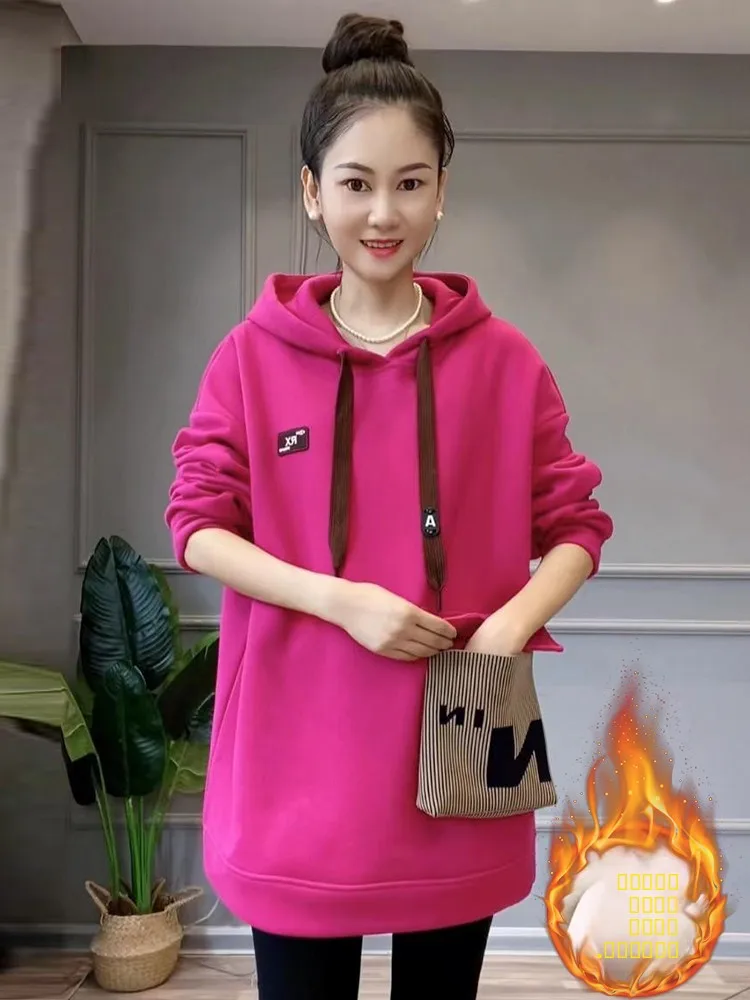 Premium Large Size Long Sve Hoodie Women's Thiened Fce Autumn Winter New Sle Casual Comfortable Korean Sle Top
