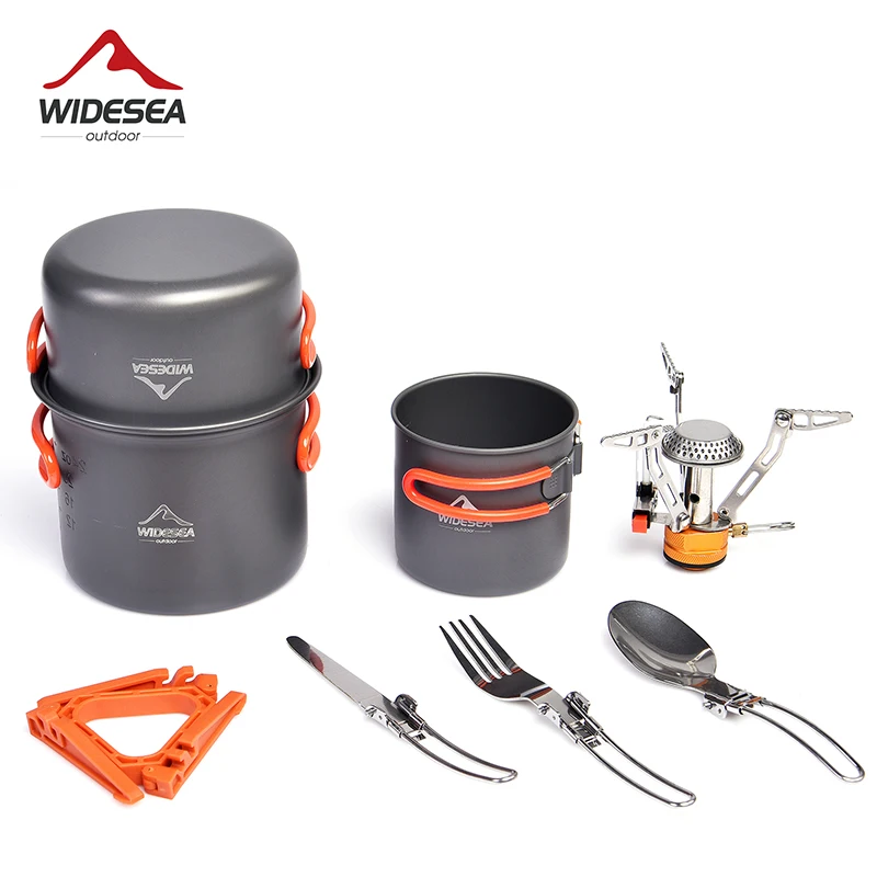 

Outdoor Tableware Camping Cookware Set Equipment Supplies Burner Stove Folding Knife Fork Portable Pot Suit Tourism Cup