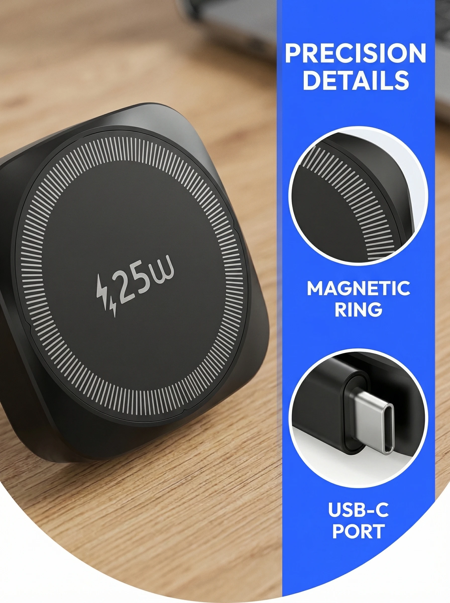 Qi2 25W Magnetisches Kabelloses Ladegerät für iPhone 17 16 15 Pro Max Airpods Kabelloses Schnell-Ladepad mit Ausziehbarem Typ-C-Kabel – Detail 2
