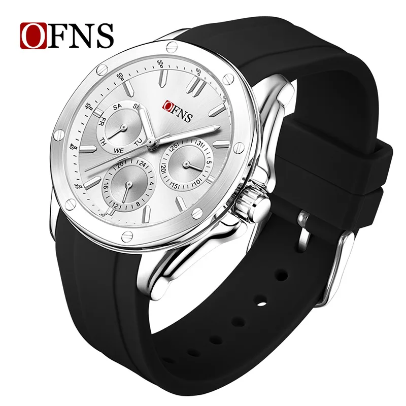 OFNS2025 New Quartz Watch for Weekends, 24H Three Eye Six Needle Waterproof Night Light Business Men's and Women's Watches