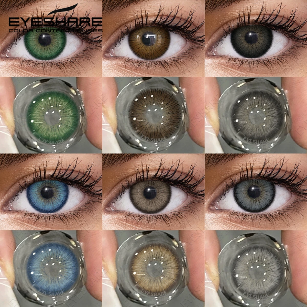 EYESHARE 1 Paar farbige Kontaktlinsen für Augen, Schokoladen-Augenlinsen, Graubraun, schöne Pupillen, modische blaugrüne Augenkontaktlinsen